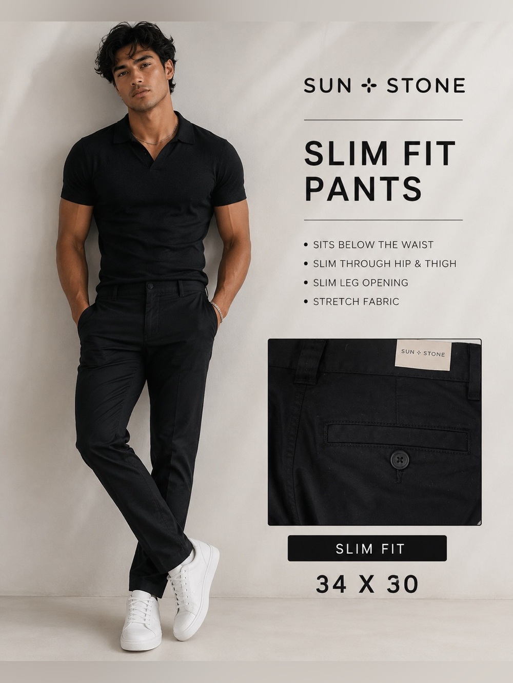 ‼️🔥🆕 Sun + Stone Slim Fit Men’s Pants — Black